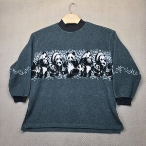Vintage 90s Panda Fleece Pullover Sweatshirt USA Made Womens AOP Nature Animal